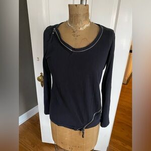 Funky Zipper Trimmed Long Sleeve Cotton Modal Tee Black S Grunge Goth Indie